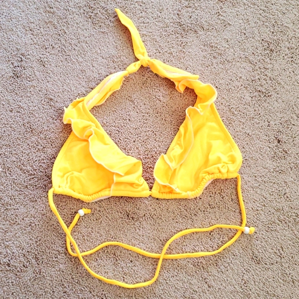 Bright yellow ruffle bikini top